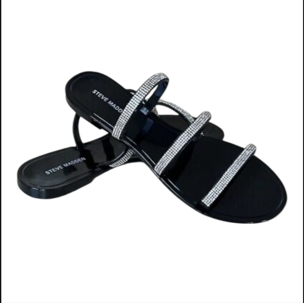 Steve madden yoma Black jelly  rhinestones  slides sandals  new
